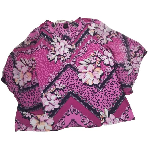 JM Collection Blouse Womens XLarge Floral Shimmer Bell Shape Blouse Purple - Picture 1 of 10